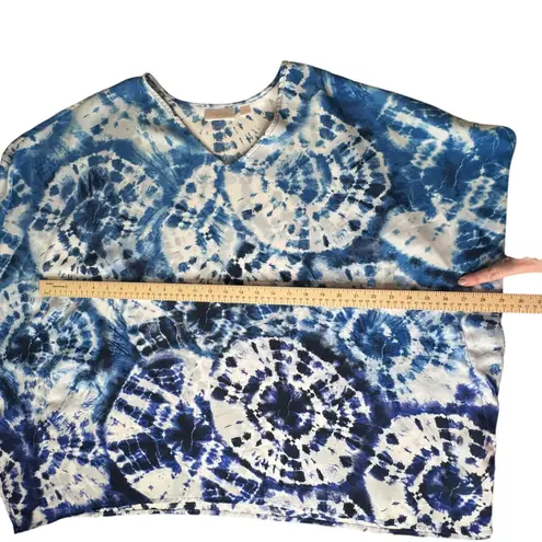 Belle Kim Gravel Tie Dye Woven Aloha Poncho Size XL Blue Kaftan Lightweight