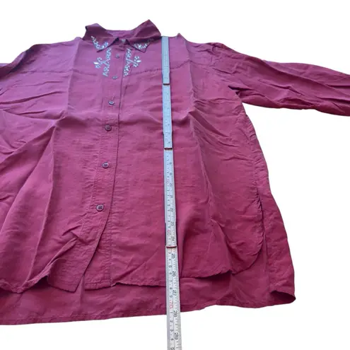 Wanted by Beads Beautiful Vintage Silk Western Shirt Studded Red Cowgirl Small*