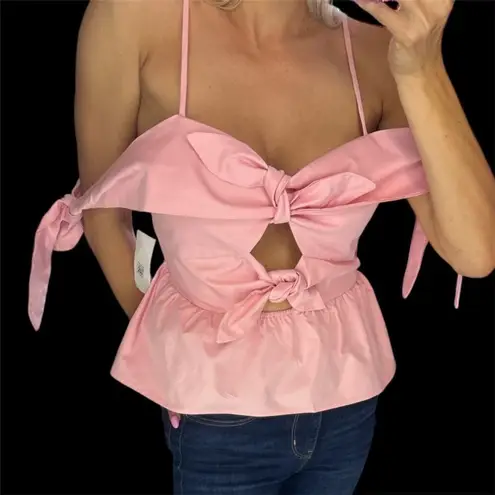 Bloomingdale's Fore Women's Pink Off Shoulder Peplum Top Bow Accent size Large