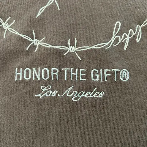 HONOR THE GIFT Embroidered Rose & Barb Wire Brown Cream Shirt Sz S Relaxed NWT