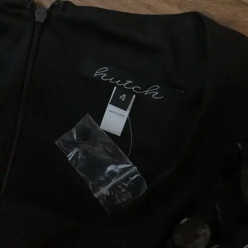 Hutch Fit and Flare Dress Size 4 Black NEW Swiss Dot Sleeve Party GNO Anthro