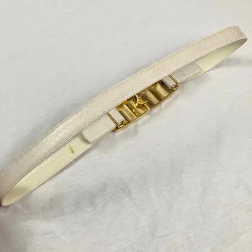 Vintage Womens M/L White Snakeskin Waist Belt Gold Clasp Retro Western Boho Size M