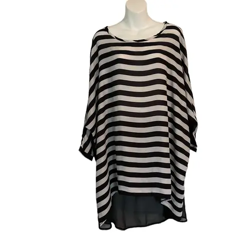 XXFS Women's Black Striped Oversized Batwing Sleeve Beach Cover