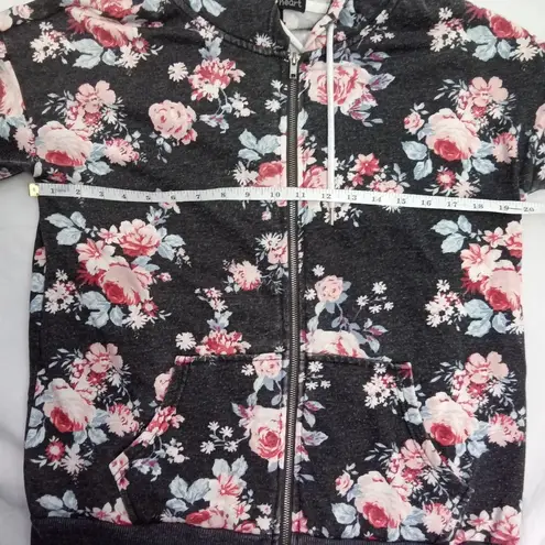 Derek Heart  Black Floral Hooded Zip Up Sweatshirt with Drawstring