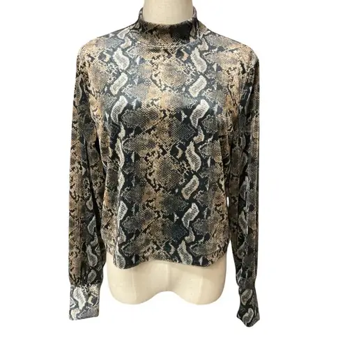Carmen Marc Valvo Snake Print Long Sleeve Top Size S Mock Neck Cropped