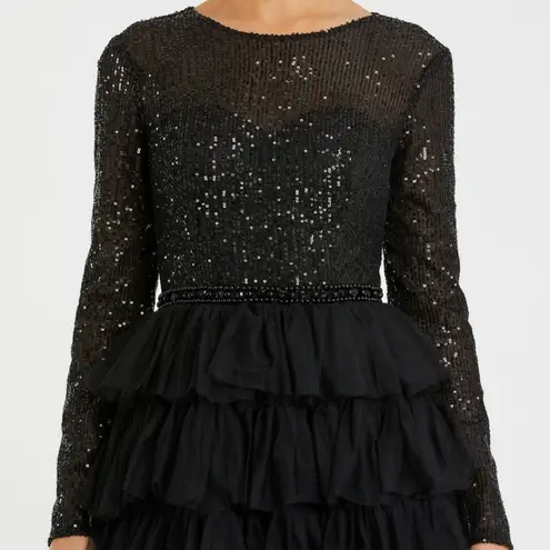 Mac Duggal Ieena Long Sleeve Sequin Bodice A-Line Dress Black Size 8 NWT 26299