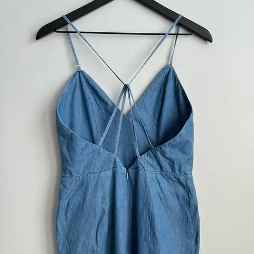 Lovers + Friends  Cypress Wide-Leg Chambray Denim Jumpsuit in Lagoon Blue