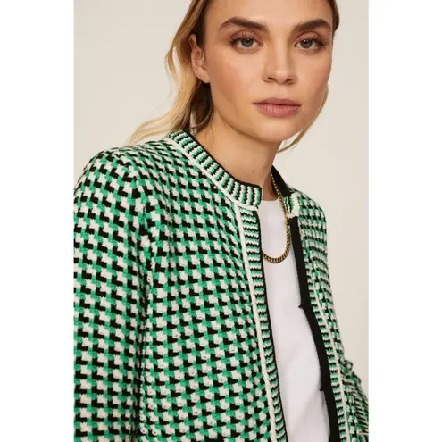 Maje Maneflanne Green Tweed Long Sleeve Preppy Cardigan Jacket Size Small