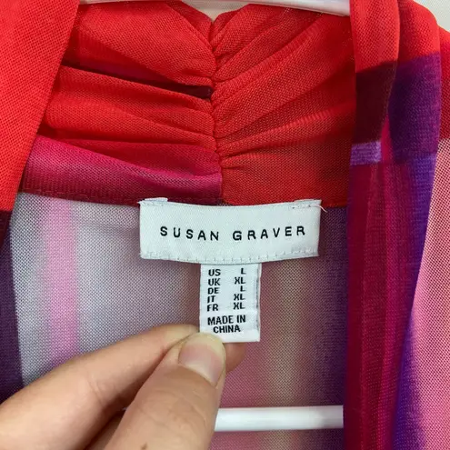 Susan Graver women's pink red colorblock mesh lightweight open cardigan large - Image 4