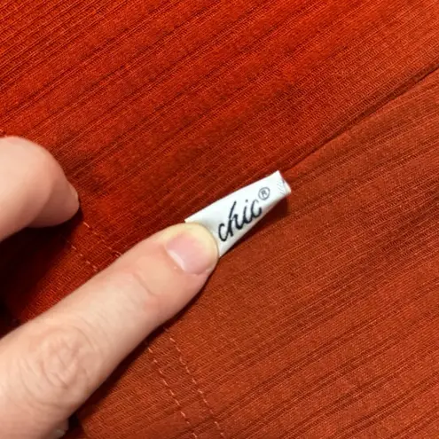 CHIC Burnt Orange Rust Long Sleeve Green Floral Geometric Embroidered Top No Tag Size M