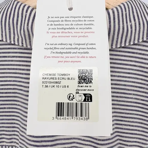 Sézane Tomboy Button Down Long Sleeve Shirt | Size US 6 (38) | Ecru/Blue Stripes