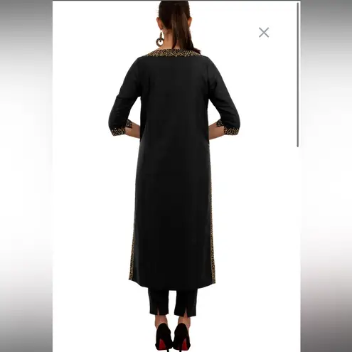 Gretchen Scott NEW Simply Chic Hand Beaded Kurta 3/4 Sleeve Midi Dress Black XS