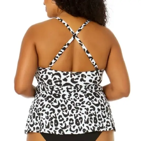 Anne cole Wild Cat Ring Easy Tankini Swim Top