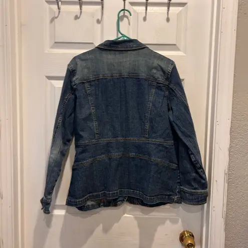 St Johns Bay Women's 1X Denim Blazer Chore Jacket Stretch Dark Wash Plus Size Blue