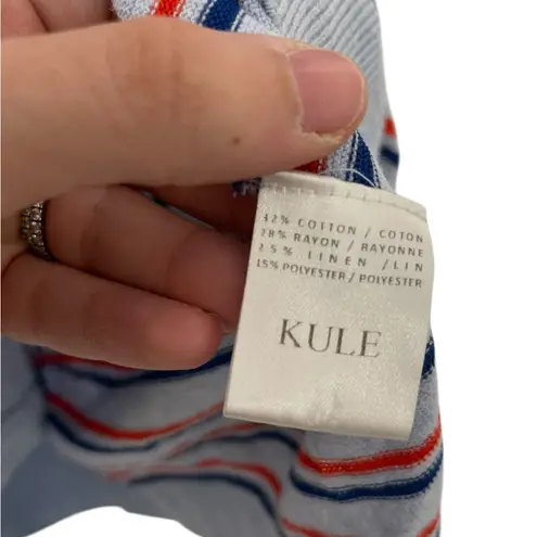 Kyle Striped Linen Blend Polo Shirt Small Blue