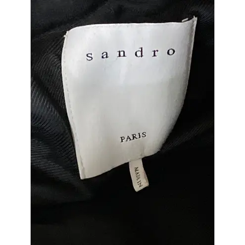 Sandro Womens Black Wool Striped Long Sleeve Hooded Hoodie Long Coat Jacket US 6