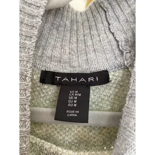Tahari Gray Green Fair Isle Mock Neck Sweater M Winter Heritage Quiet Luxury - Image 5