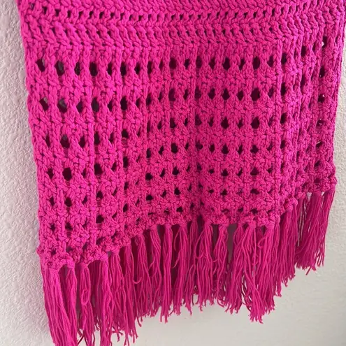 The Sang Crochet Knit Fringe Midi Skirt Drawstring Tassel Waist Pink Small