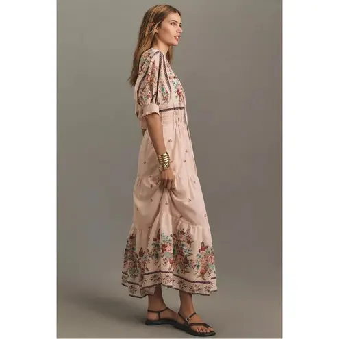 Anthropologie  The Somerset Puff Sleeve Maxi Dress Cream Floral Large Cottage