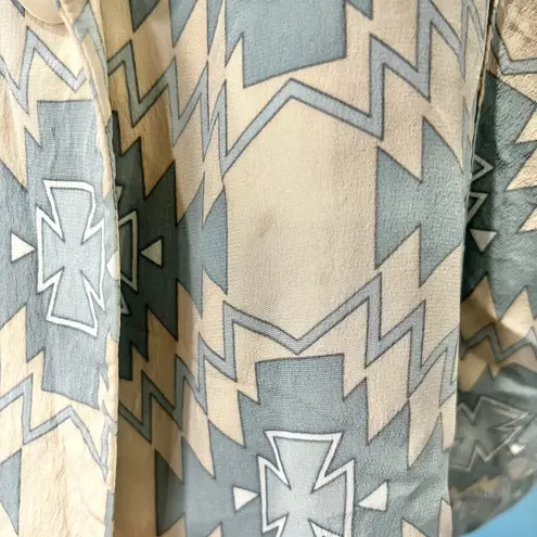 Vintage 80s Alfred Sung 100% Silk Aztec Tan Sage Green Boxy Blazer Size L *GOOD* Size L