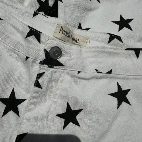 Peach Love California White Star Print Fringe Bell Bottom Jeans Size S Boho