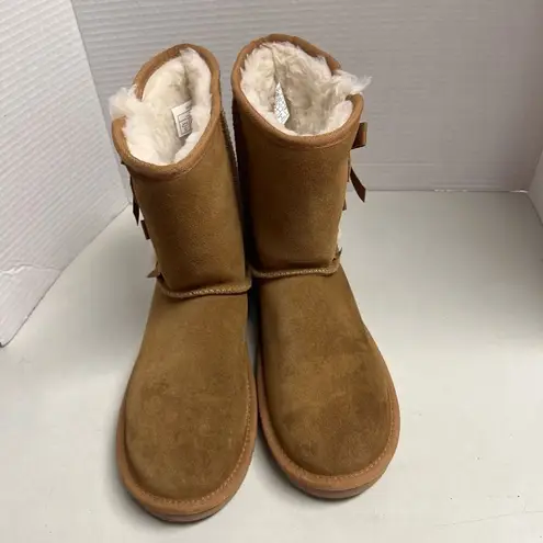 KOOLABURRA Women’s Suede Tan Bow Boots Faux Fur Lined Size 7