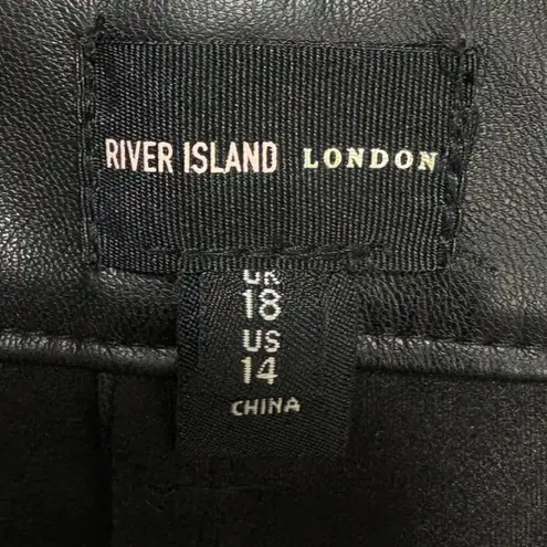 River Island Black Faux Leather Belted Midi Skirt Women's US 14 L