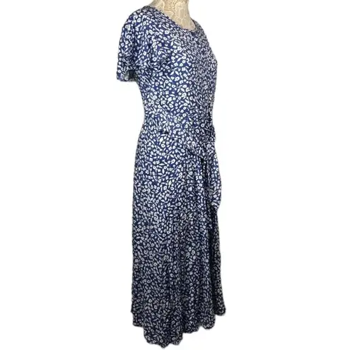 MADISON blue floral maxi dress with short flutter sleeves size small