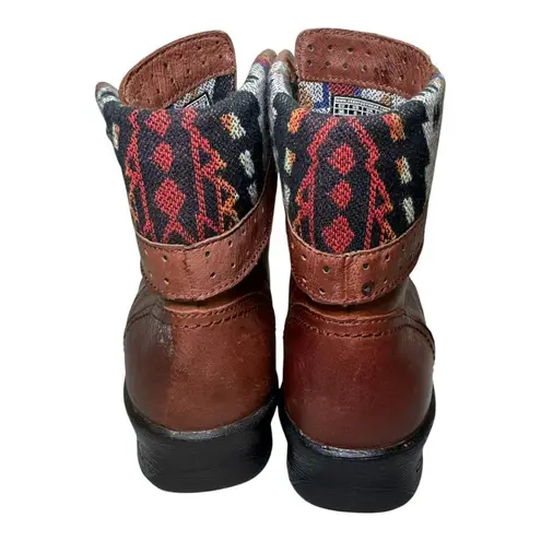 Keen Brown Leather Combat Boots • Fold-Over Aztec Knit Lining • Women’s 6