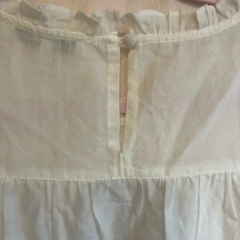 Cream Smocked Short Sleeve Blouse with Bib Collar White