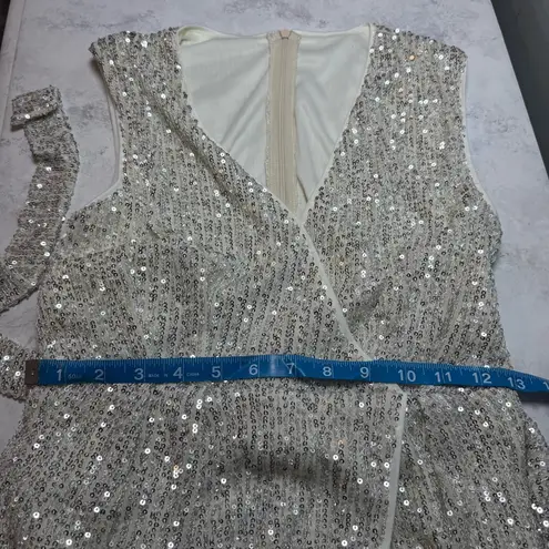 Cider New Women's Dress Size S Silver Beige Sequin Wrap Mini Party