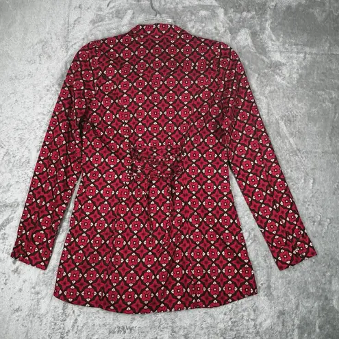 Roper Shirt Womens Medium Red White Geometric Floral Cowgirl Western Colorful