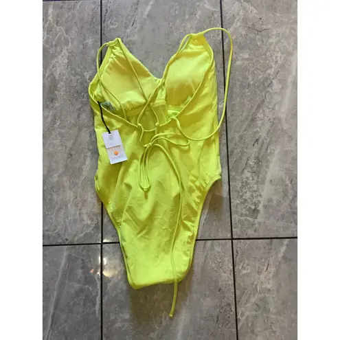 Shade & Shore Shade Shore Neon Yellow High Leg Cheeky One Piece Swimsuit Size Medium