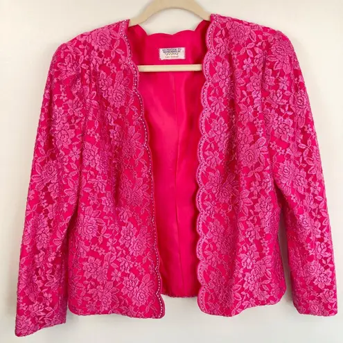 Vintage Womens M Pink Lace Beaded Jacket Feminine Romantic Barbie Glinda OOAK Size M
