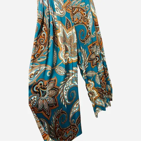 Farm Rio Leopard Paisley Printed Wide Leg Flowy Satin Pants Small Boho $198