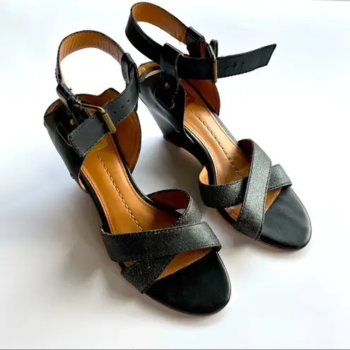 DV DOLCE VITA WEDGE ANKLE STRAP BLACK LEATHER WOMENS SIZE 7.5