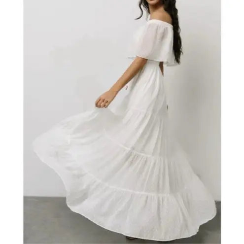 Baltic Born White Swiss Dot Tiered Off Shoulder Maxi Dress