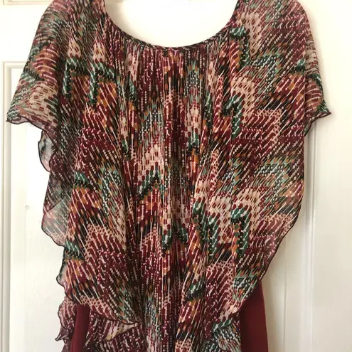 C EST 1946 Faux Tank Top With Winged Overlay Brown Geometric Print L Green Size L