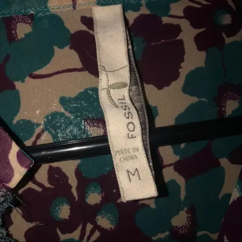 Fossil  Woman's Floral Printed Purple & Blue VNeck Blouse Size Medium