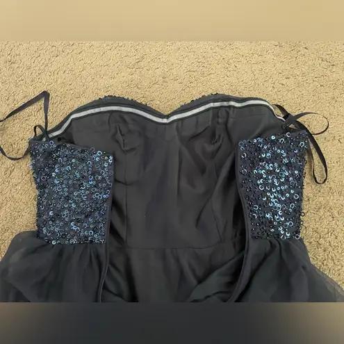 Sean Collection Strapless Sweetheart Cut Crystal Short Ruffle Homecoming Dress