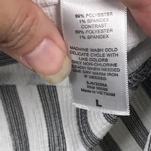 Ava James Tank Top Womens Large Gray White Striped Zip Front Sleeveless Casual