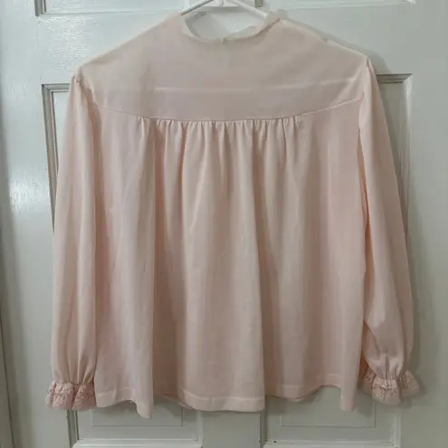 VTG Sheer Pink Coquette Lace Embellished Fairy Babydoll Y2K Bow Open Blouse S/M Size M