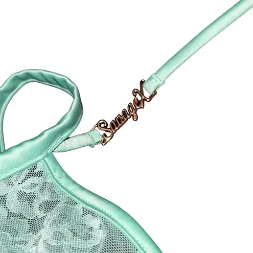 Savage X Fenty Women's Strap Up Lace Plunge Bra Mint Green Size 36D Satin Lace