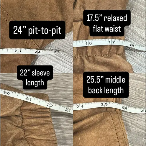 VTG 80s LNR Tan Brown Metallic Patchwork Leather Bomber Jacket Boho Retro Small