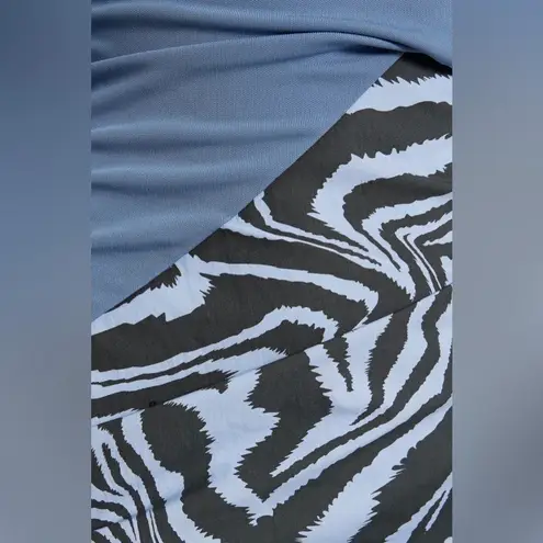 Ganni Ahluwalia X Collab Midi Dress Blue Ruched Animal Print Zebra Stripes 44 XL