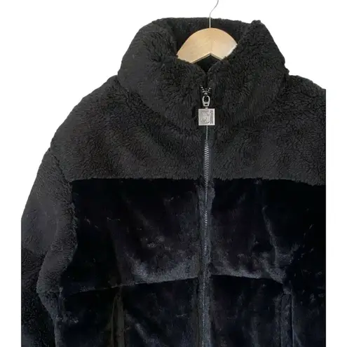 APPARIS x JUICY COUTURE KIM Noir Faux Shearling and Fur Black Coat Zip Large NWT