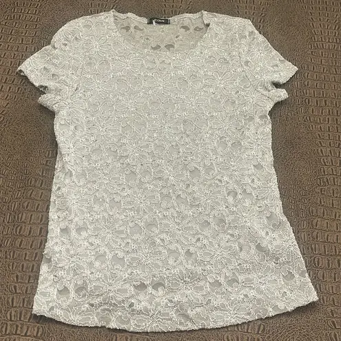 COIN Gray Pink Lace Floral Sequin Top Size Small