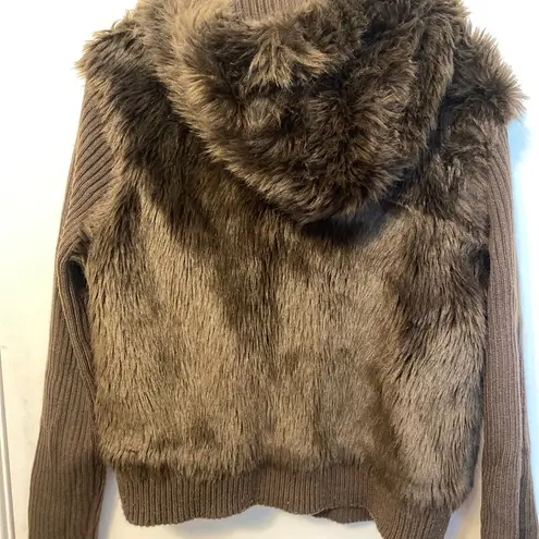 JJ basics Jj basic Cozy Brown Faux Fur Hooded reversible sweater