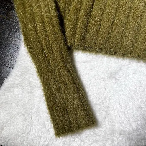 Urban Outfitters  Martini Fuzzy Eyelash Olive Green Cropped Sweater