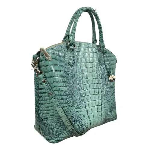 Brahmin Large Duxbury Satchel Bag Biscay Melbourne Blue Green Leather Croc